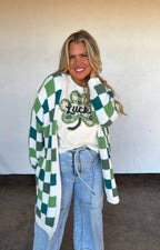 Lucky Charm Cloud Check Cardigan – St. Patty Green (Preorder)