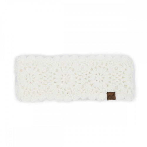 Ivory C.C Flower Crocheted Knit Headwrap
