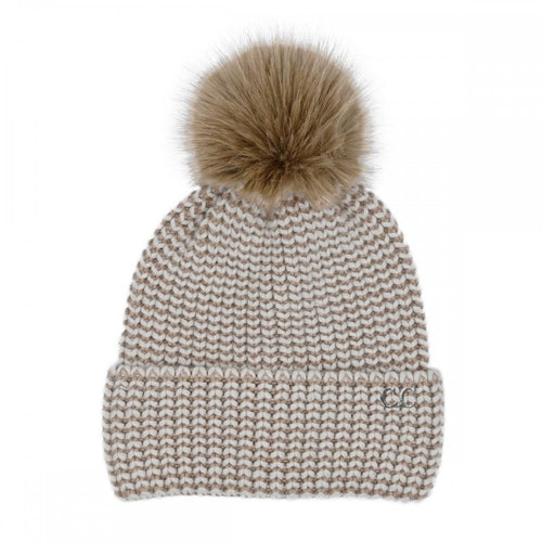 Beige C.C Two Tone Angora Cuff Beanie