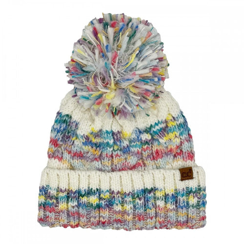 C.C Multi Color Cable Pom Beanie – Ivory, Grey, Mustard, Pink, Hot Pink