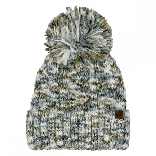 C.C Multi Color Cable Pom Beanie – Ivory, Grey, Mustard, Pink, Hot Pink