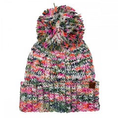 C.C Multi Color Cable Pom Beanie – Ivory, Grey, Mustard, Pink, Hot Pink