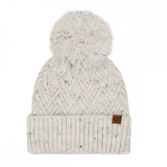 C.C Criss-Cross Pattern Yarn Pom Beanie – Oatmeal, Pink, Lavender, Denim, Olive, Brown, Charcoal