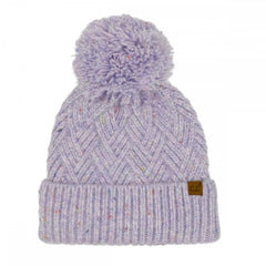 C.C Criss-Cross Pattern Yarn Pom Beanie – Oatmeal, Pink, Lavender, Denim, Olive, Brown, Charcoal
