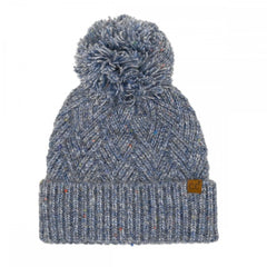 C.C Criss-Cross Pattern Yarn Pom Beanie – Oatmeal, Pink, Lavender, Denim, Olive, Brown, Charcoal