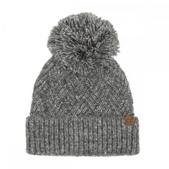 C.C Criss-Cross Pattern Yarn Pom Beanie – Oatmeal, Pink, Lavender, Denim, Olive, Brown, Charcoal