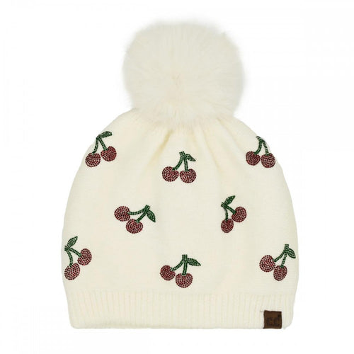 C.C Cherry Rhinestone Pom Beanie
