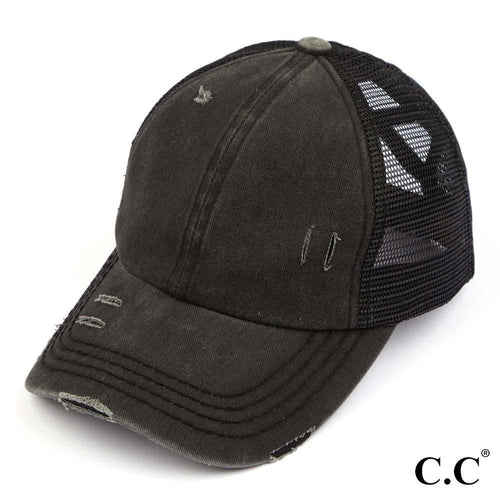 Distressed Criss-Cross High Pony Cap — 10 Colors