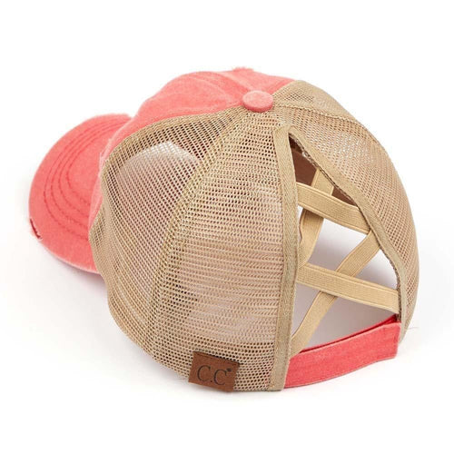 Distressed Criss-Cross High Pony Cap — 10 Colors