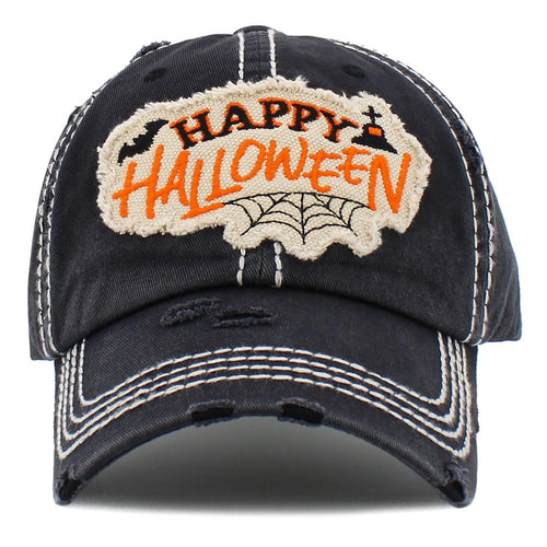 Vintage Distressed Happy Halloween Patch Baseball Cap