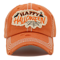 Vintage Distressed Happy Halloween Patch Baseball Cap
