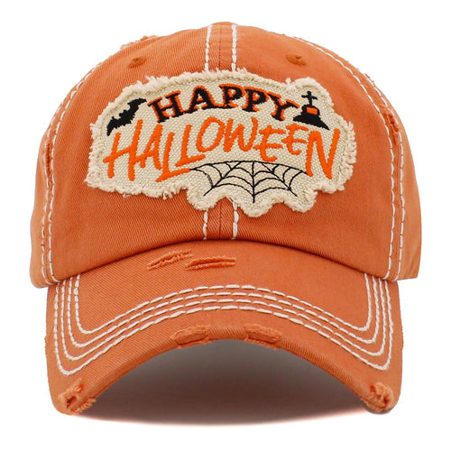 Vintage Distressed Happy Halloween Patch Baseball Cap