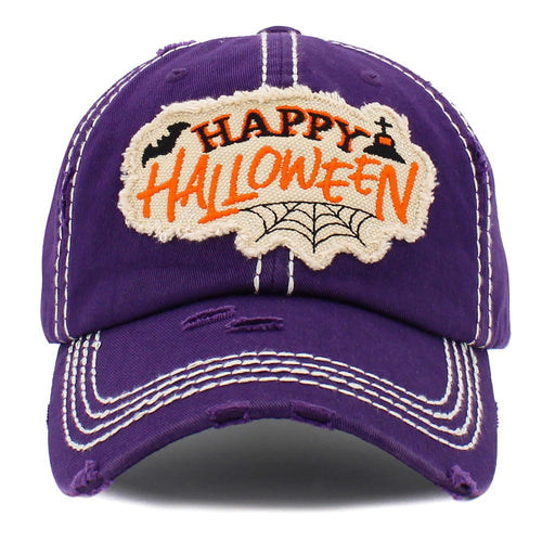 Vintage Distressed Happy Halloween Patch Baseball Cap