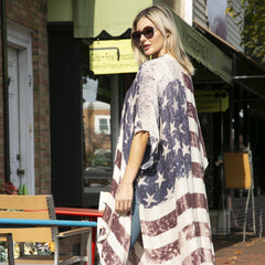 Chic American Flag Print Kimono - One Size Fits Most