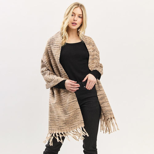 Multi-Tone Soft Knit Scarf with Fringe – One Size