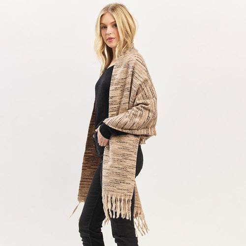 Multi-Tone Soft Knit Scarf with Fringe – One Size