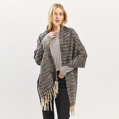 Multi-Tone Soft Knit Scarf with Fringe – One Size