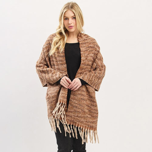 Multi-Tone Soft Knit Scarf with Fringe – One Size
