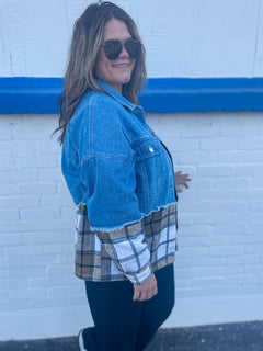 Fall Essential: Telluride Denim & Plaid Jacket – Chic Layers in Sizes Small to X-Large (Pre-Order by 9/10/2024)