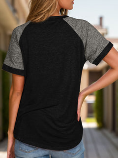 Full Size Contrast Round Neck Short Sleeve T-Shirt - Basic Style in 6 Awesome Colors, Sizes S-3XL