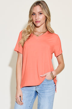 Basic Bae Bamboo Full Size V-Neck High-Low T-Shirt - Ultimate Comfort & Versatility