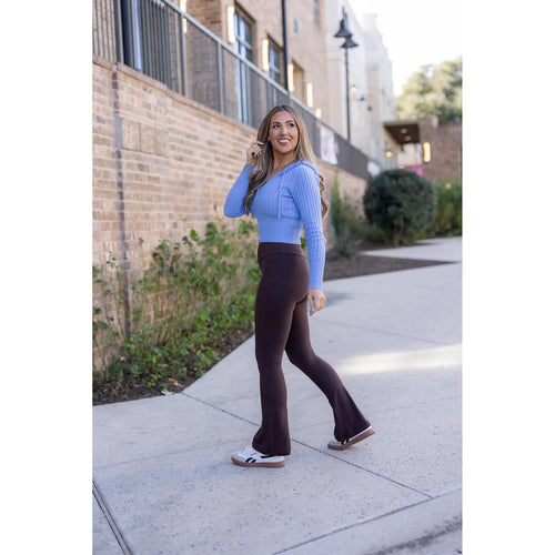 Ready to Ship | The Brandy - Brown Flare Leggings WITH POCKETS*