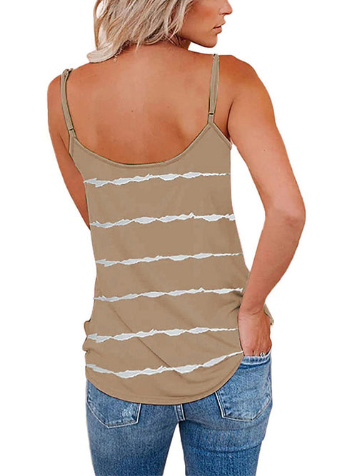 Full Size Striped V-Neck Cami with Adjustable Straps - Available in Black, Army Green, Burgundy, and Camel, Sizes S-3XL