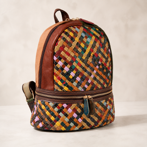 Color Story Genuine Leather Woven Backpack