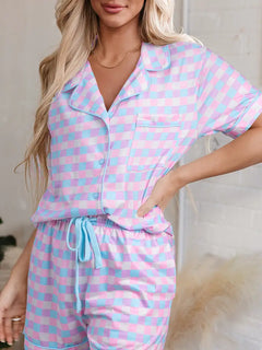 Cozy Purple Checkered Pajama Set - Breathable 2-Piece Short Set | BeYOUtifully Comfortable