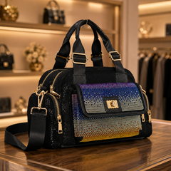 Midnight Sparkle Rhinestone Front Pocket Satchel
