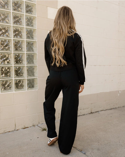 Indie & Co. Varsity Athleisure Set - Black | Pullover + Wide Leg Pants