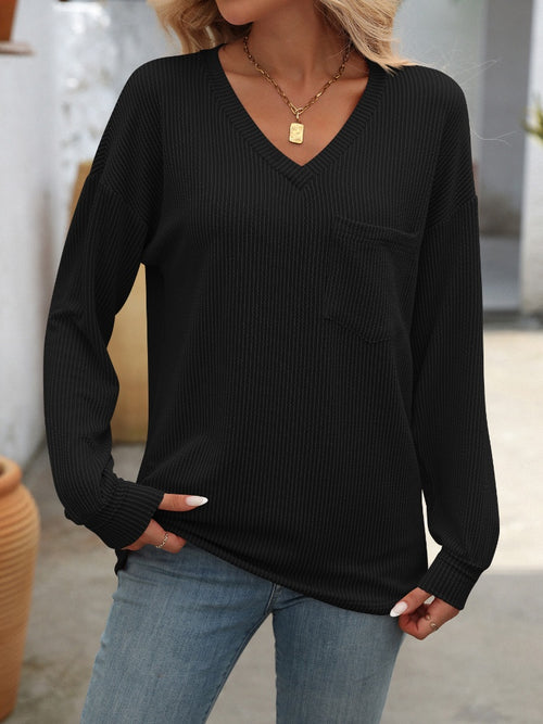 V-Neck Long Sleeve Top - Sizes S-2XL - 6 Colors