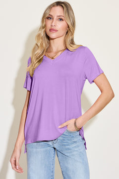 Basic Bae Bamboo Full Size V-Neck High-Low T-Shirt - Ultimate Comfort & Versatility