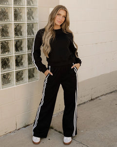 Indie & Co. Varsity Athleisure Set - Black | Pullover + Wide Leg Pants