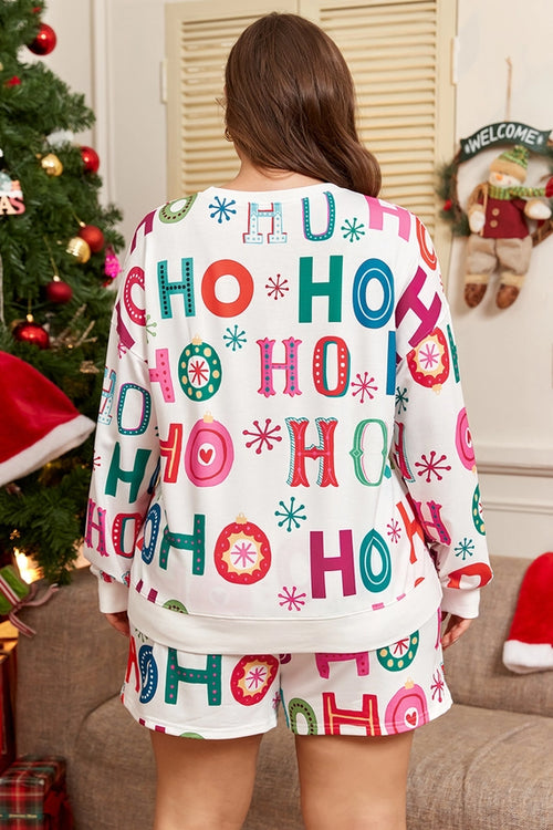 Ho Ho Print Long Sleeve Top & Shorts Christmas Set – Festive Comfort You’ll Love