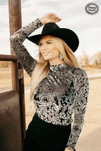 Tooled Up in Tennessee Mesh Top – XS–3XL | Silver Tooled Velvet Print