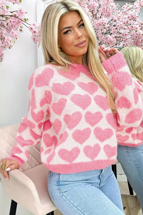Strawberry Pink Valentine Heart Knit Sweater