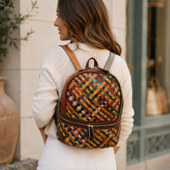 Color Story Genuine Leather Woven Backpack