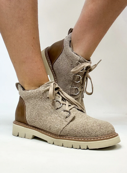 Corkys Campfire Boots – Sand Knit Lug-Sole Booties (7–11)