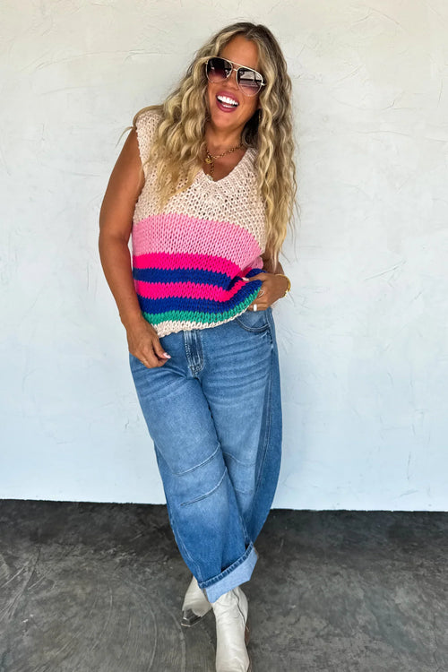 PREORDER – Charlotte Crochet Sweater Vest (XS, OS & PS) – Hot Pink OR Purple Rainbow