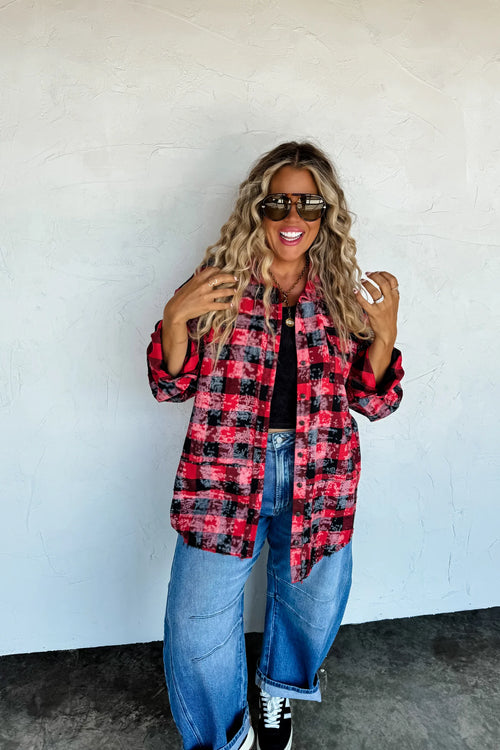 PREORDER – Juniper Bleached Plaid Top (XS–3XL) – Red/Black, Black/White, Blue/Black