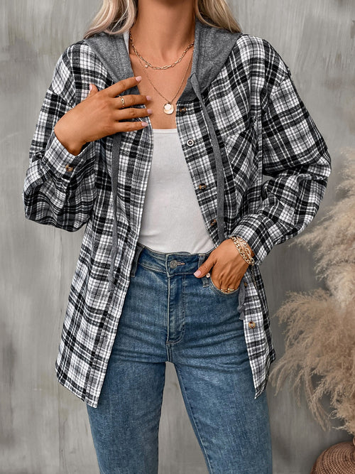 Plaid Long Sleeve Hooded Shirt - Back to School & Fall 2024 Essential