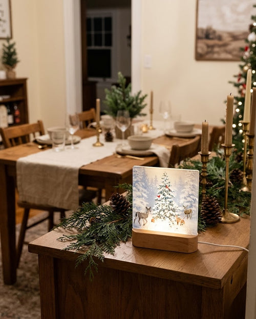 Woodland Christmas LED Nightlight | Snowy Tree & Forest Animals