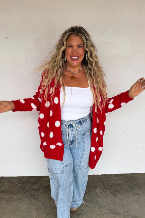 Love Is In The Air Red Polka Dot Cloud Cardigan