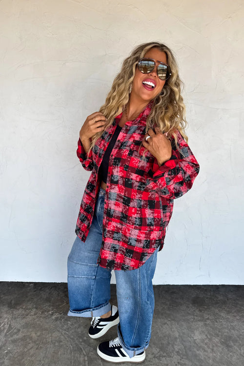 PREORDER – Juniper Bleached Plaid Top (XS–3XL) – Red/Black, Black/White, Blue/Black
