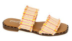 Corkys Afrayed of What – Frayed Strap Slip-On Sandals for Women in Tan & Pink, Flat Studded Sole