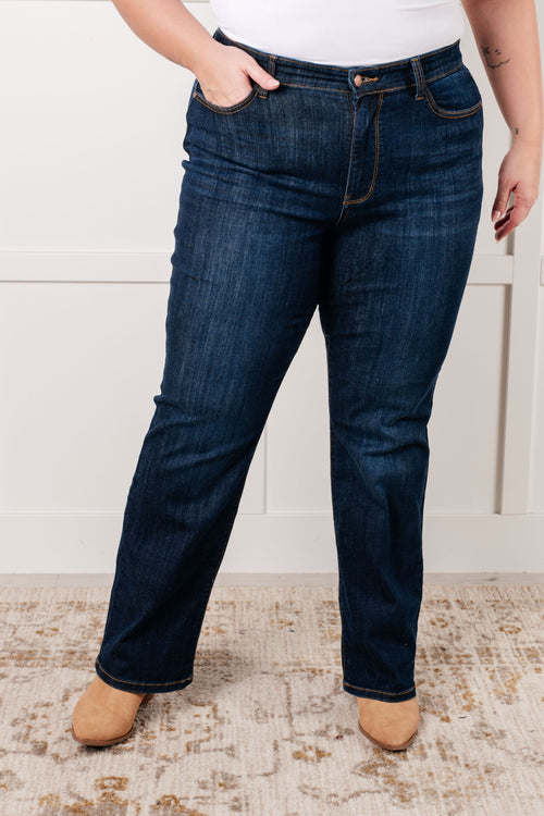 Judy Blue Alaina High Rise Dark Wash Straight Jeans – Non-Distressed 4-Way Stretch Comfort