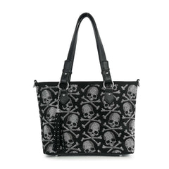 Midnight Bling Skull Rhinestone Tote Handbag