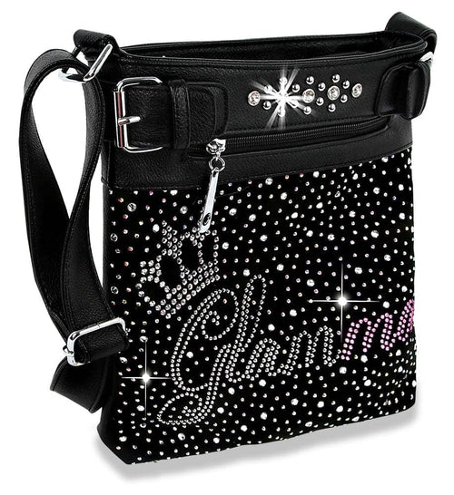 Glamma Rhinestone Crossbody Bag – Stylish Glam Grandma Sling Purse with Sparkle, Faux Leather & Pockets