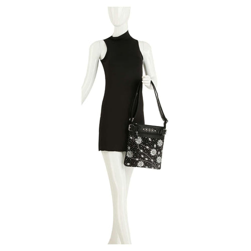 Daisy Rhinestone Crossbody Bag – Faux Leather Floral Sling Purse with Sparkle & Adjustable Strap